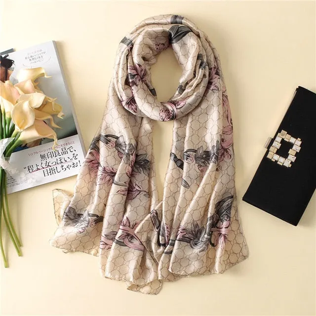 Luxury Brand Soft Silk Foulard Summer Women Scarf