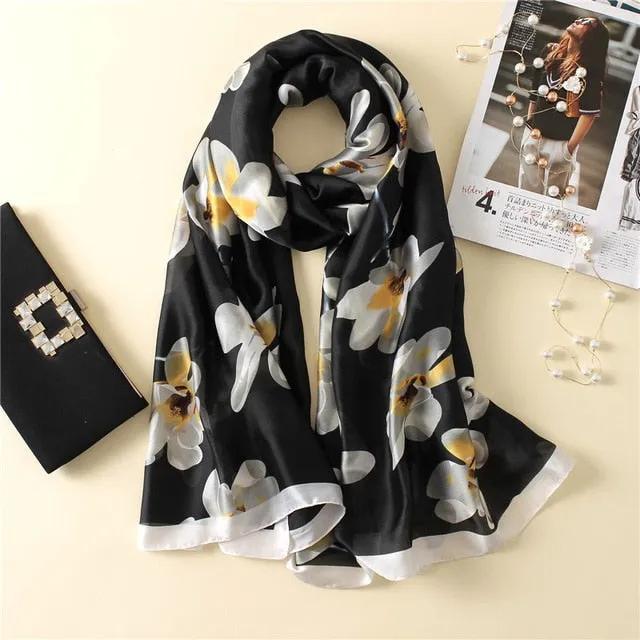 Luxury Brand Soft Silk Foulard Summer Women Scarf