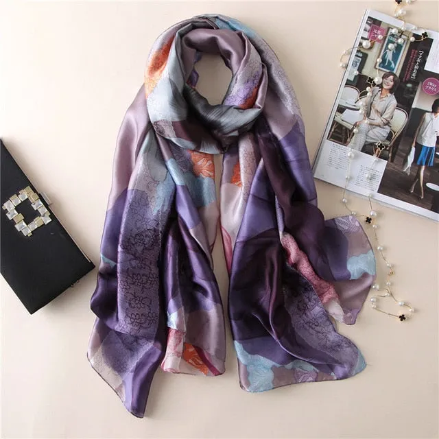 Luxury Brand Soft Silk Foulard Summer Women Scarf