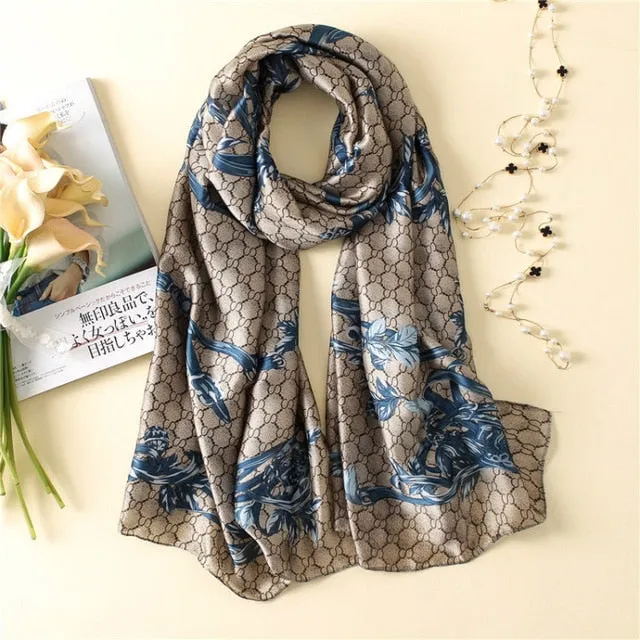 Luxury Brand Soft Silk Foulard Summer Women Scarf