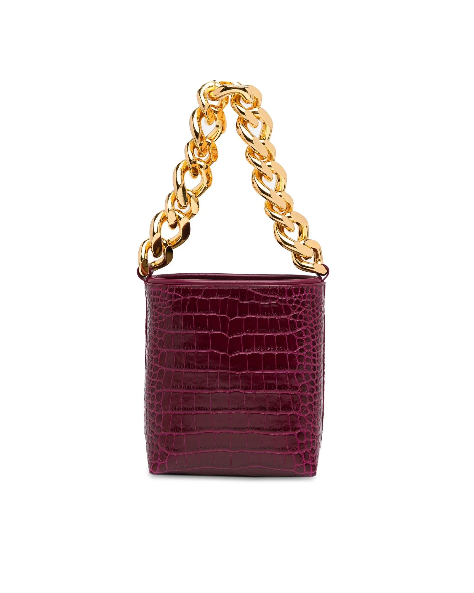 Mini Croc-Embossed Chain Bucket Bag with Magnetic Snap Closure