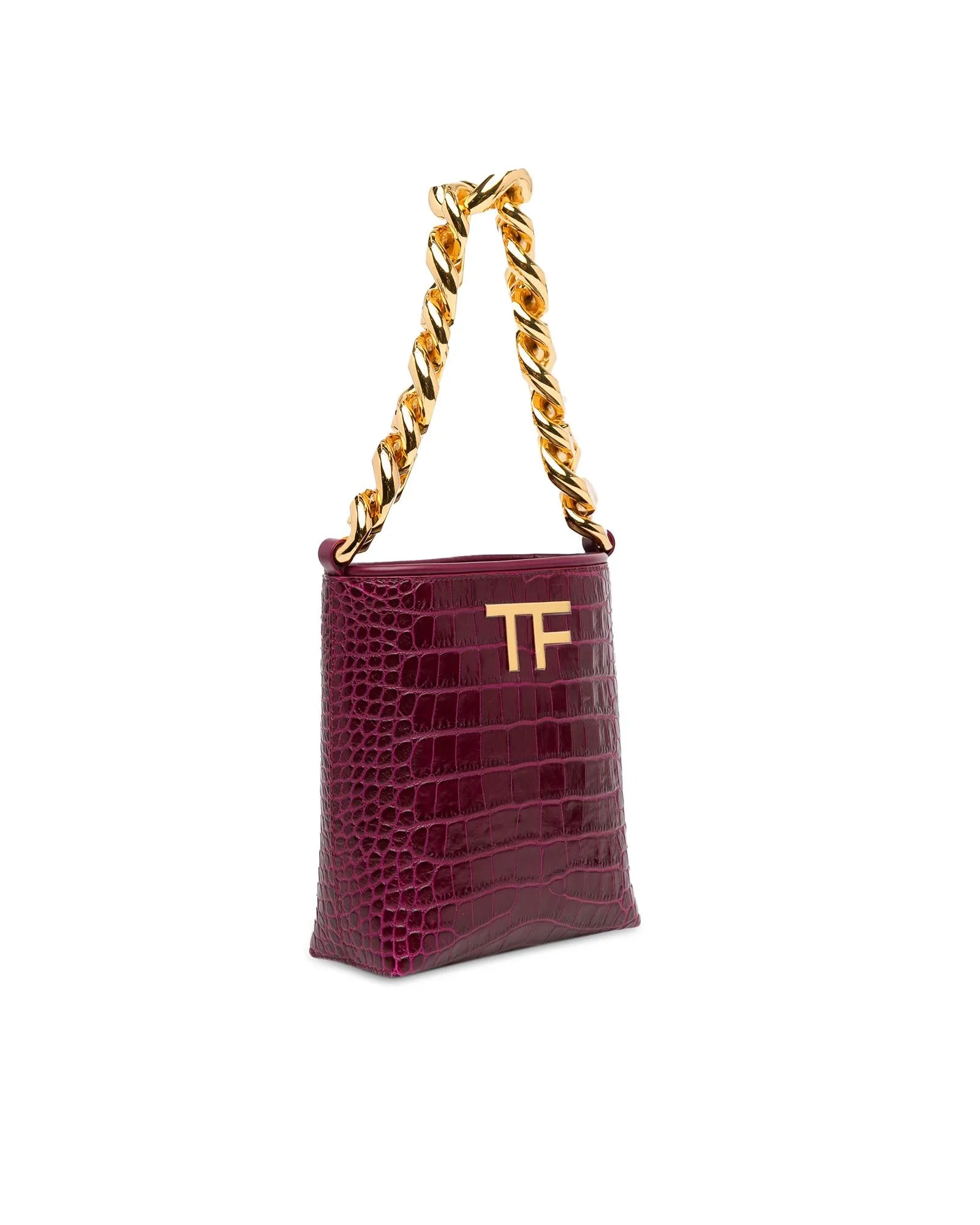 Mini Croc-Embossed Chain Bucket Bag with Magnetic Snap Closure