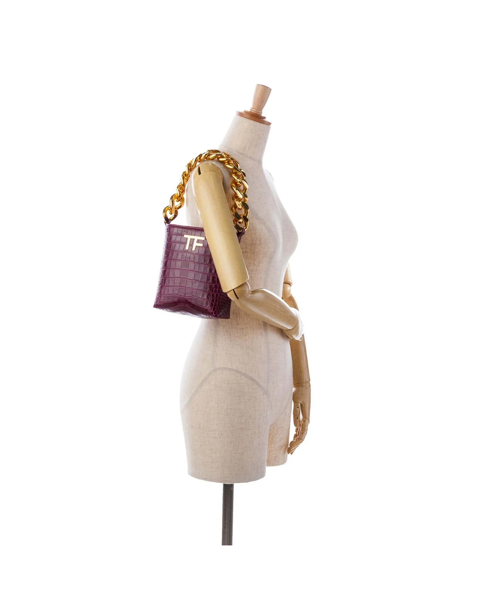 Mini Croc-Embossed Chain Bucket Bag with Magnetic Snap Closure