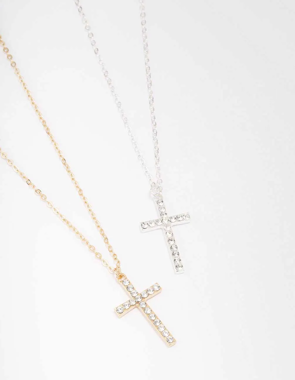 Mixed Metals Diamante Cross Necklaces 2-Pack