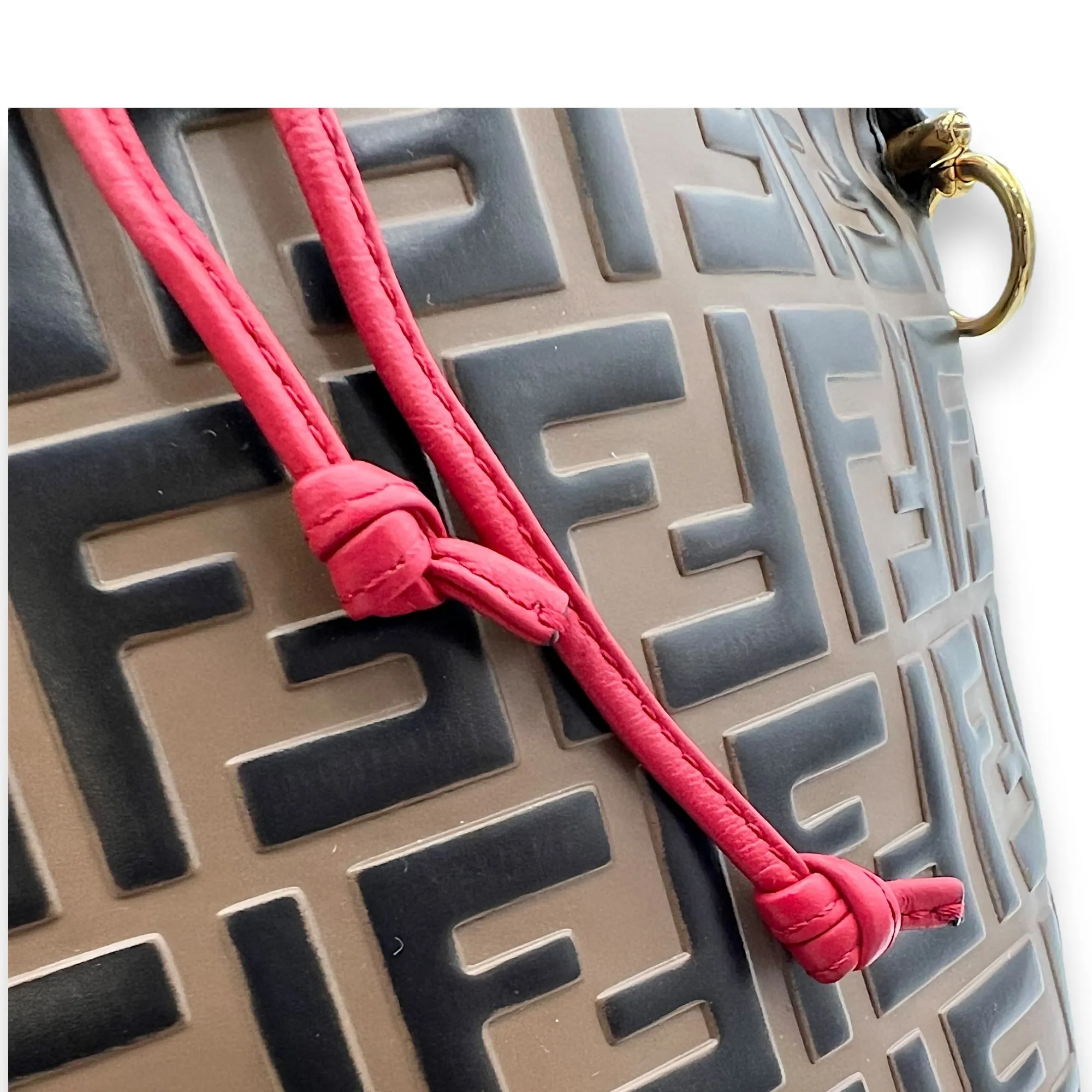 Mon Tresor FF Embossed Bucket Bag in Calfskin, Gold hardware