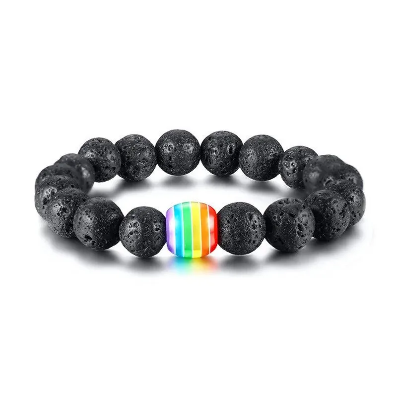 Natural Stone Rainbow Black Beaded Bracelets