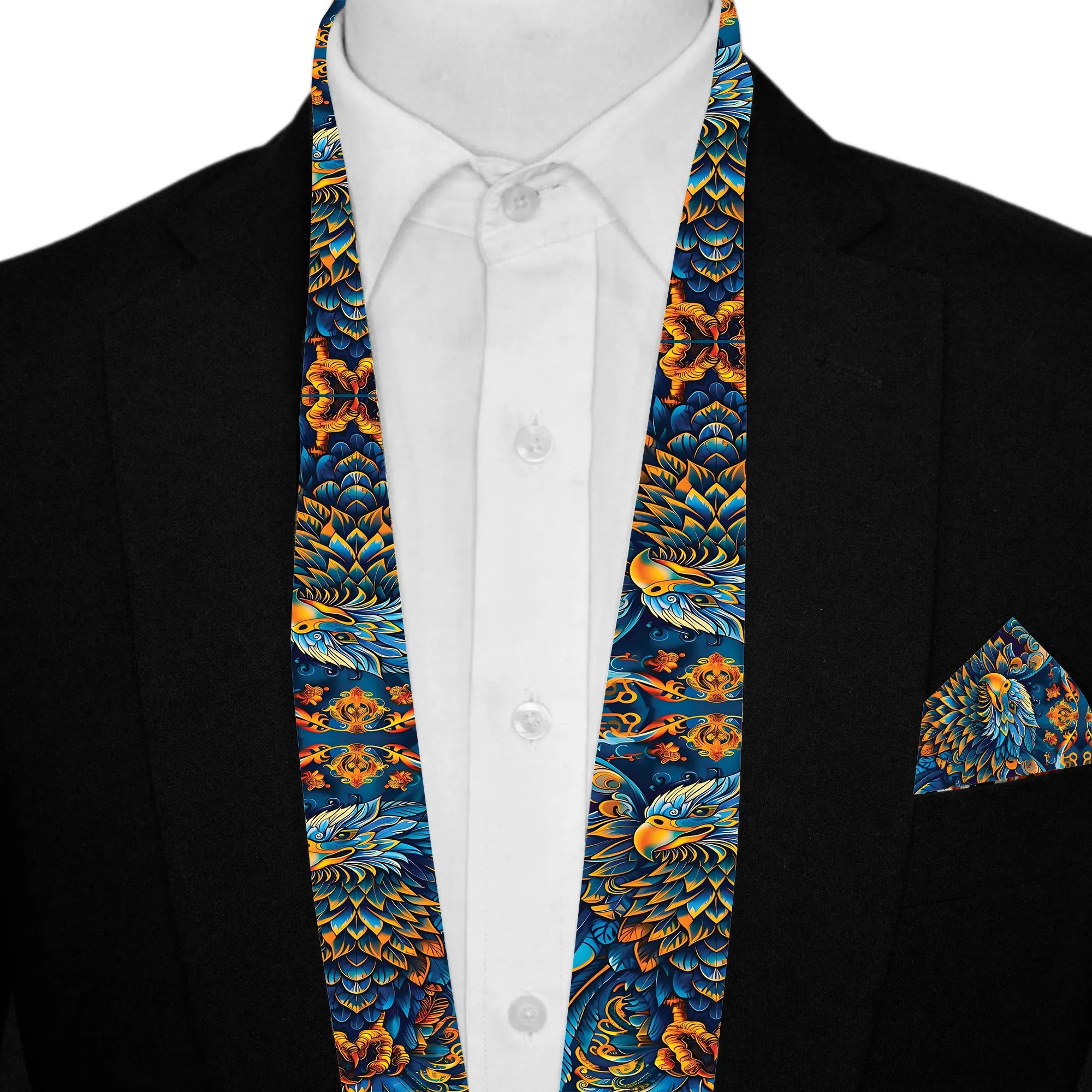 PAKISTANI BRAND SCARF AND POCKET SQUARE SET -  ETHEREAL EAGLE