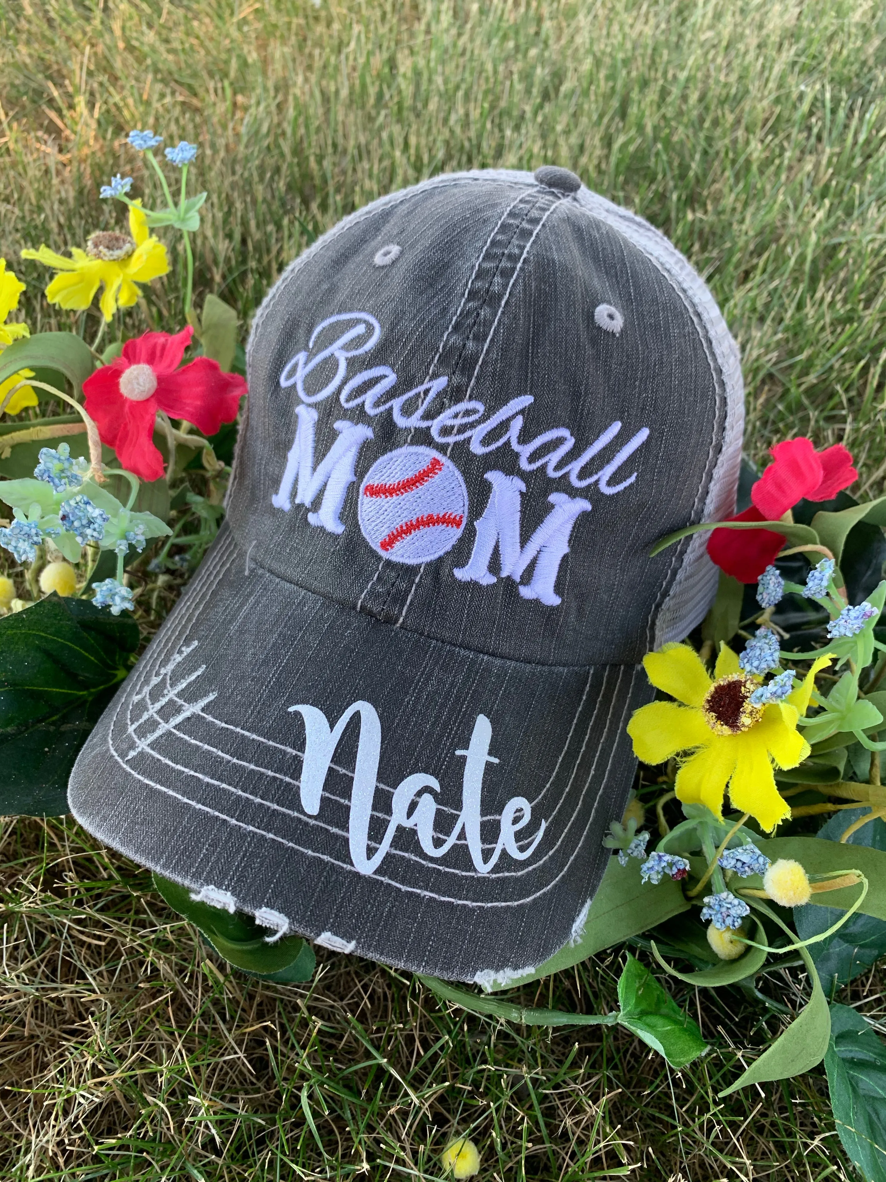 Personalized Mom hats Baseball mom Embroidered womens distressed trucker cap Sports