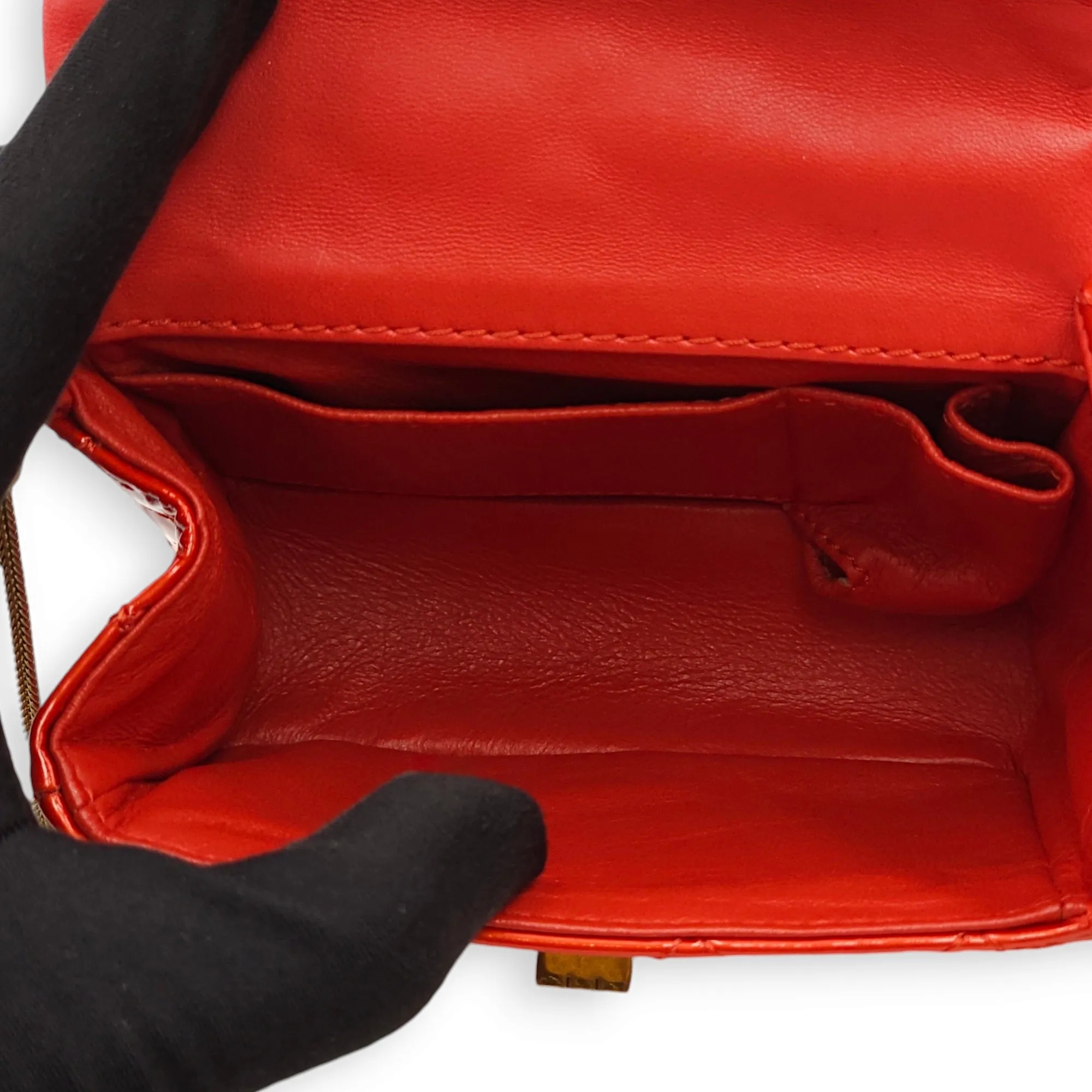 Reissue Double Pocket Red Clutch in Patent Leather, Gold hardware