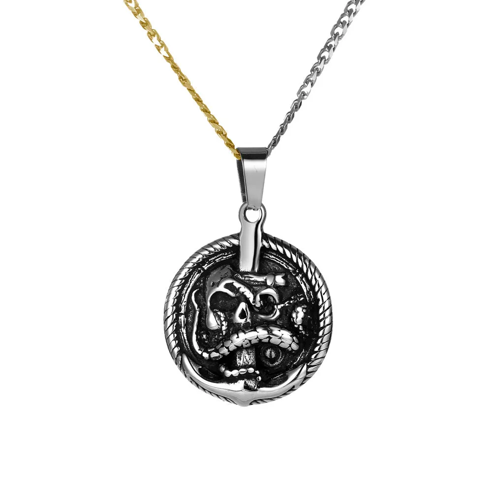 Retro Skull and Snake Pendants Necklace for Men - Trendy Stainless Steel Design by Planderful