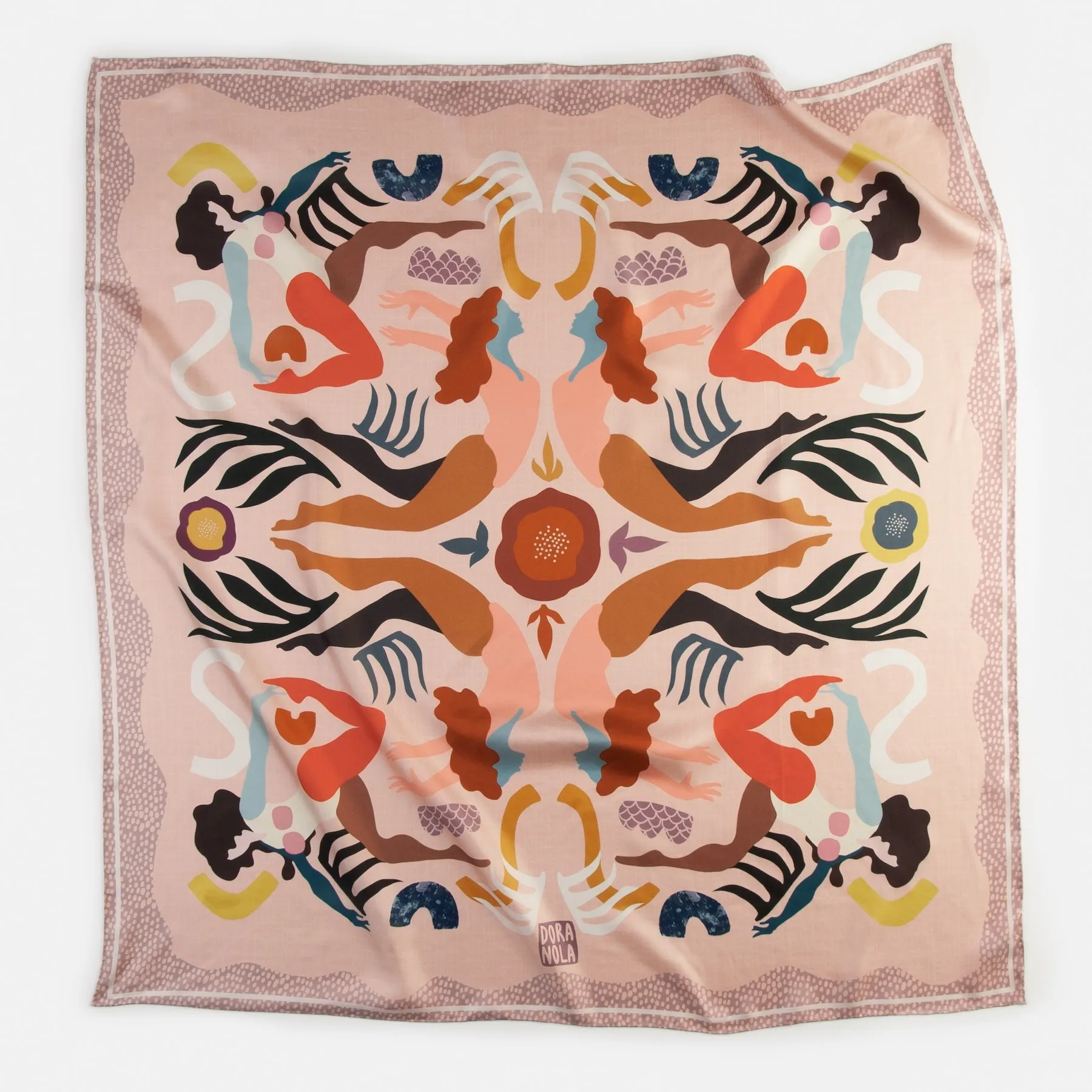 Rose Peach Multi-Color She/Her Square SIlk Scarf by Dora Nola