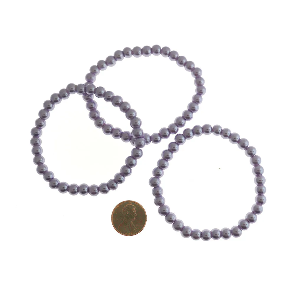 Round Glass Pearl Bead Bracelet - 4mm / 5mm - Purple or White - 1 Bracelet