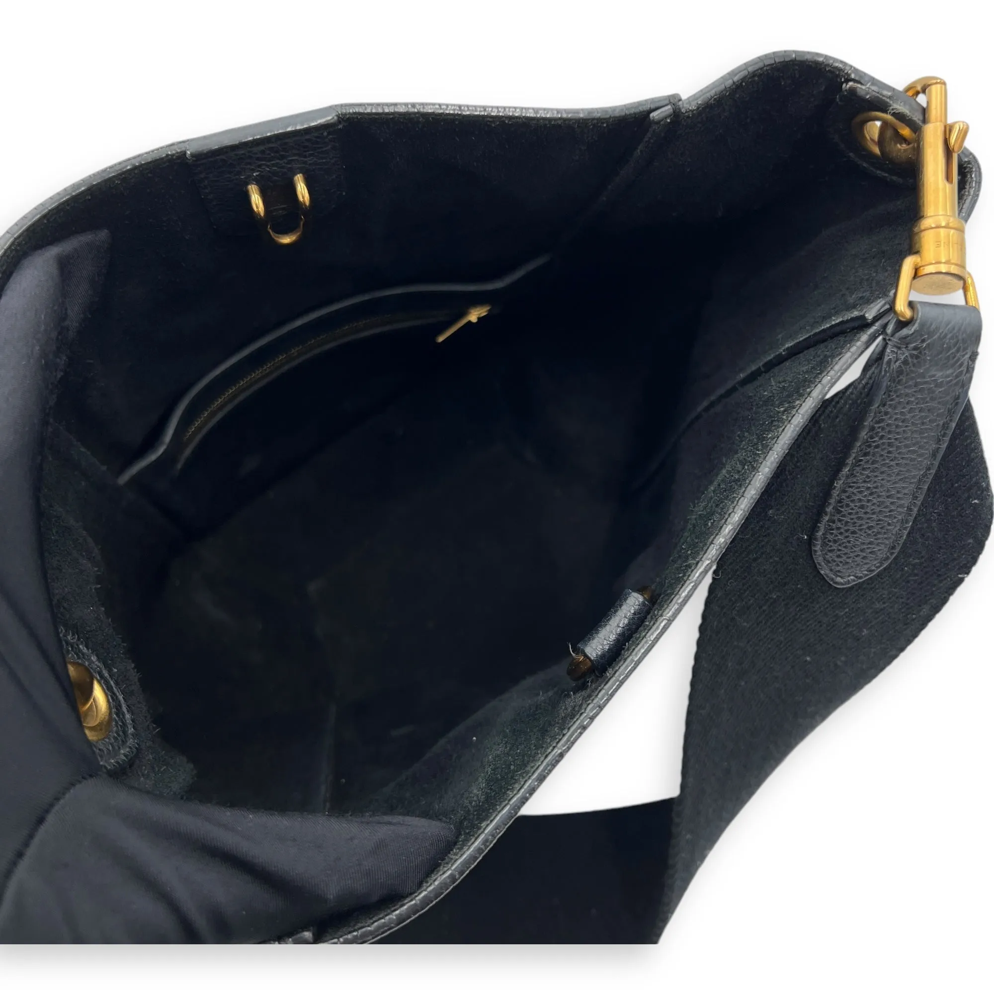 Sangle Small Black Bucket Bag in Calfskin, Gold hardware