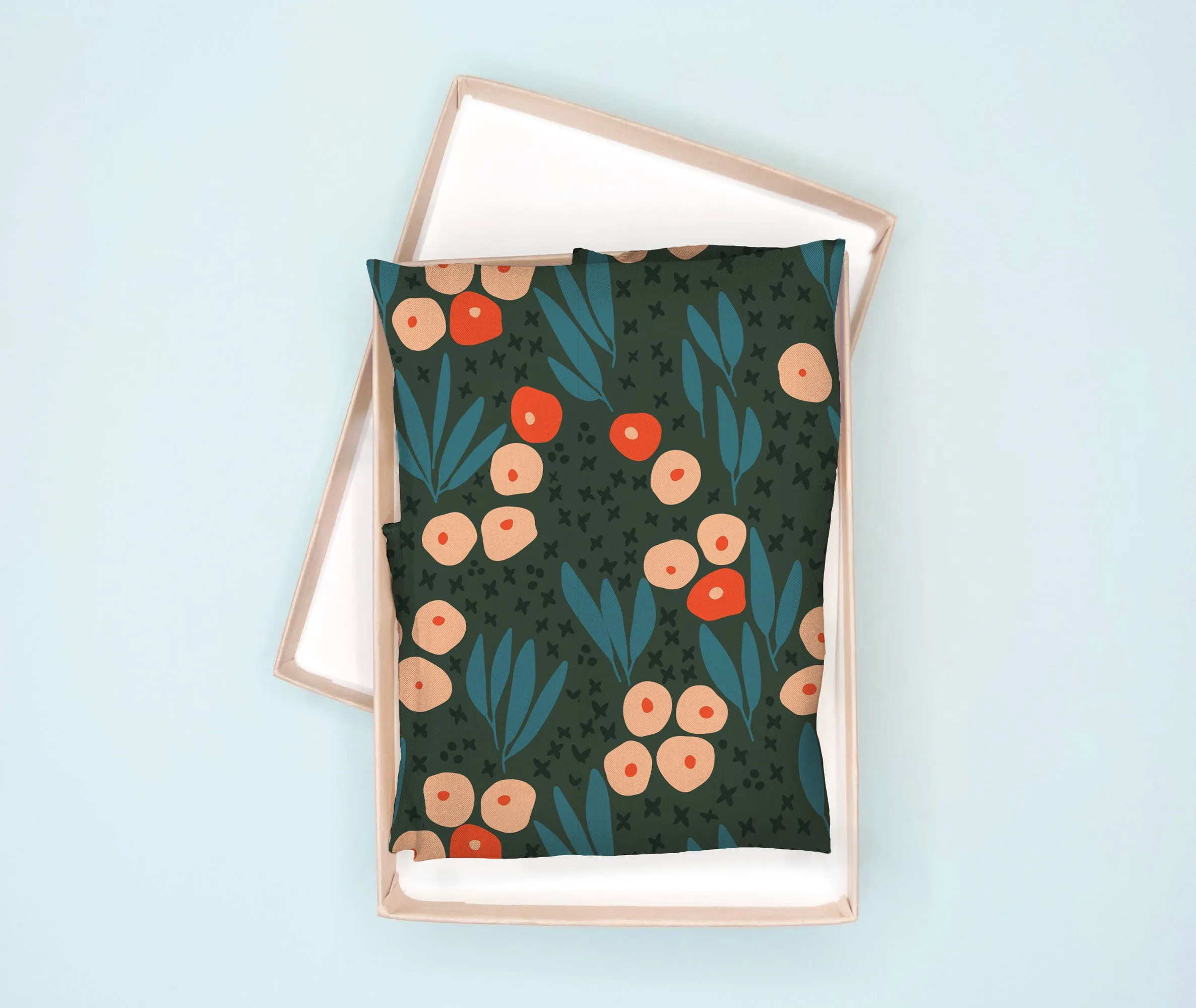 Scandi Garden square silk scarf in blue, green and orange