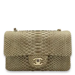 Seasonal Flap Mini Brown Crossbody Bag in Python/lambskin, Gold hardware