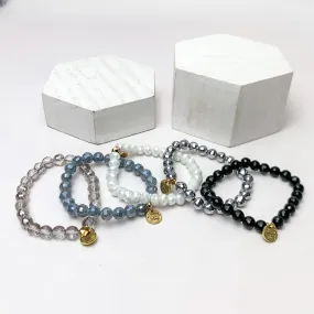 Set of Five | All Nighter Crystal Beaded Bracelet Set in Grey, Black, And White