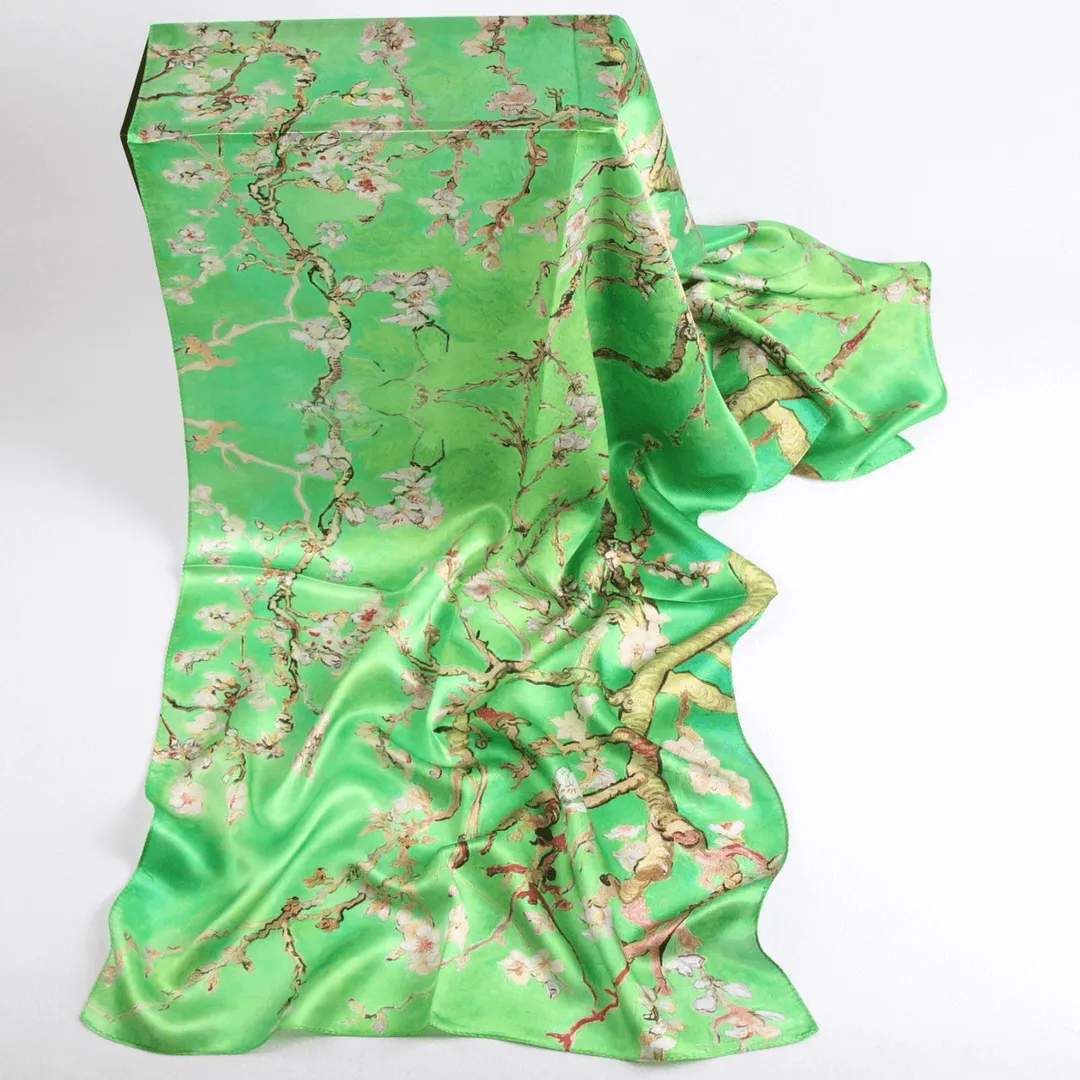 Silk Scarves|Blossom Range|Cherry Blossom Green