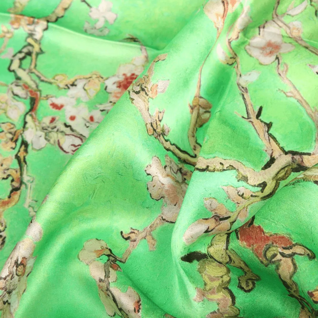 Silk Scarves|Blossom Range|Cherry Blossom Green