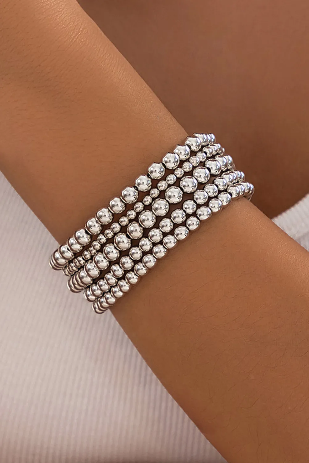 Silvery 5pcs Solid Color Beaded Bracelet Set