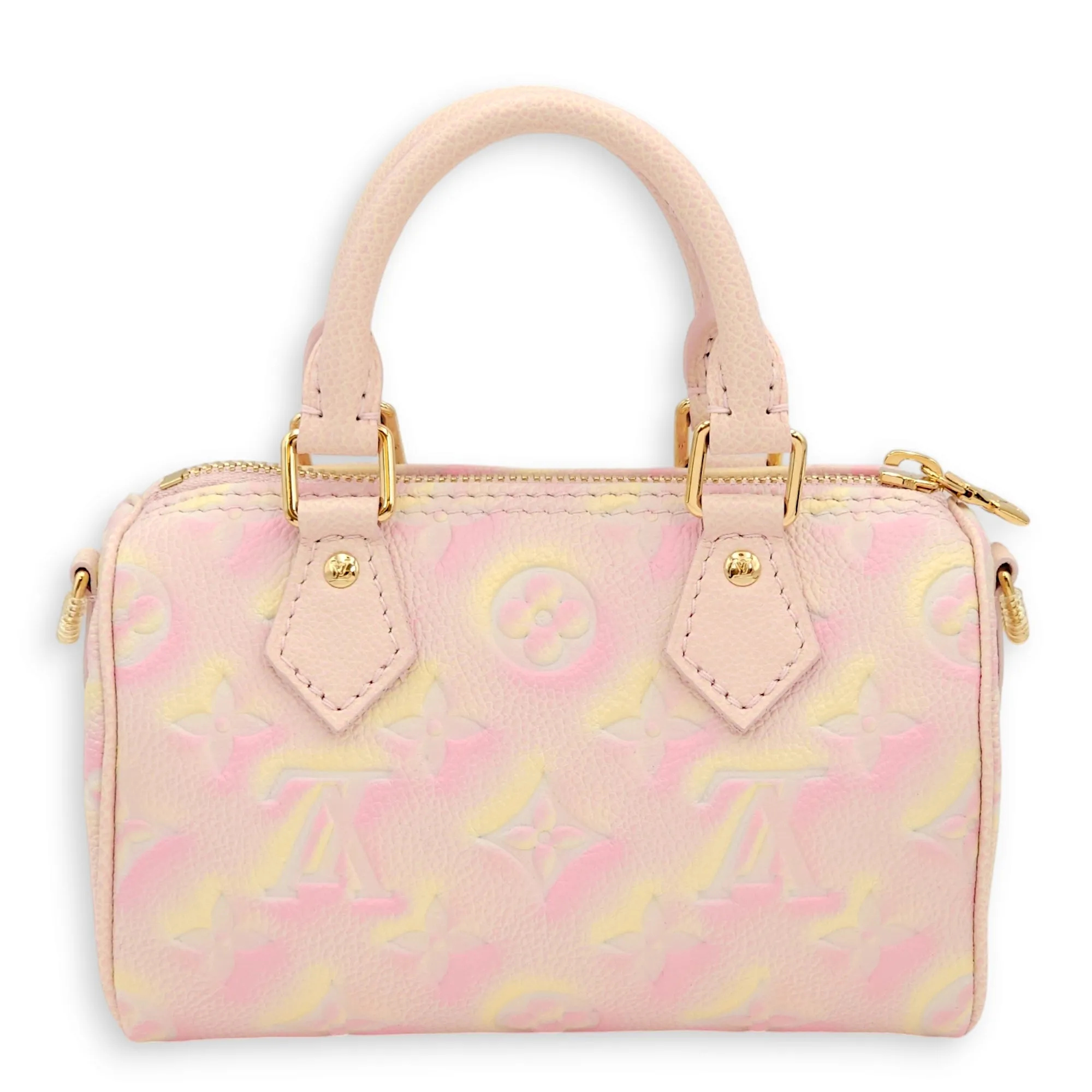 Speedy Nano Pink/Yellow Candy Crossbody Bag in Calfskin, Gold hardware