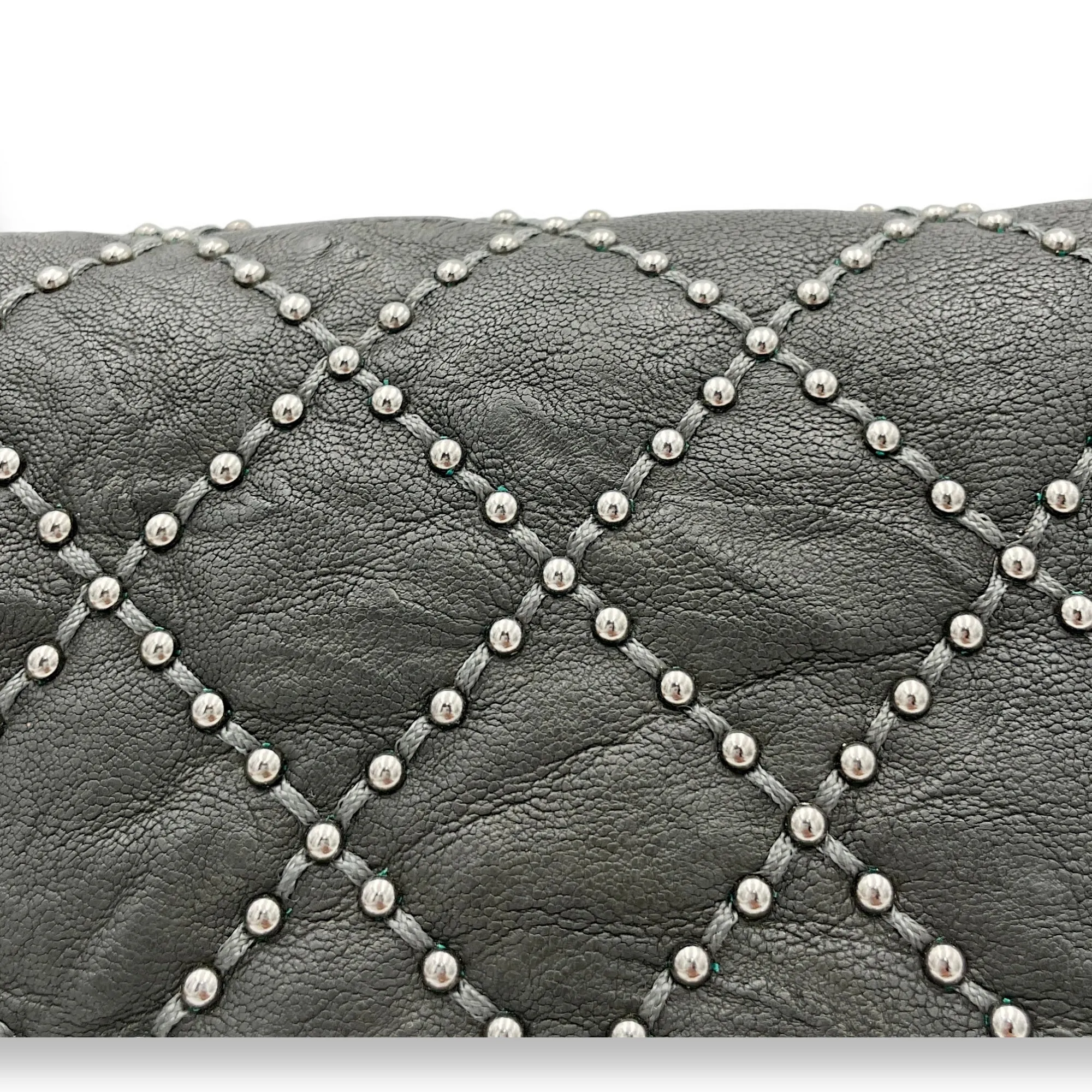 Studded Boy Small Grey Crossbody Bag in Calfskin, Ruthenium hardware