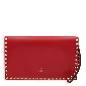 Studded Wristlet Red Clutch in Lambskin, Gold hardware