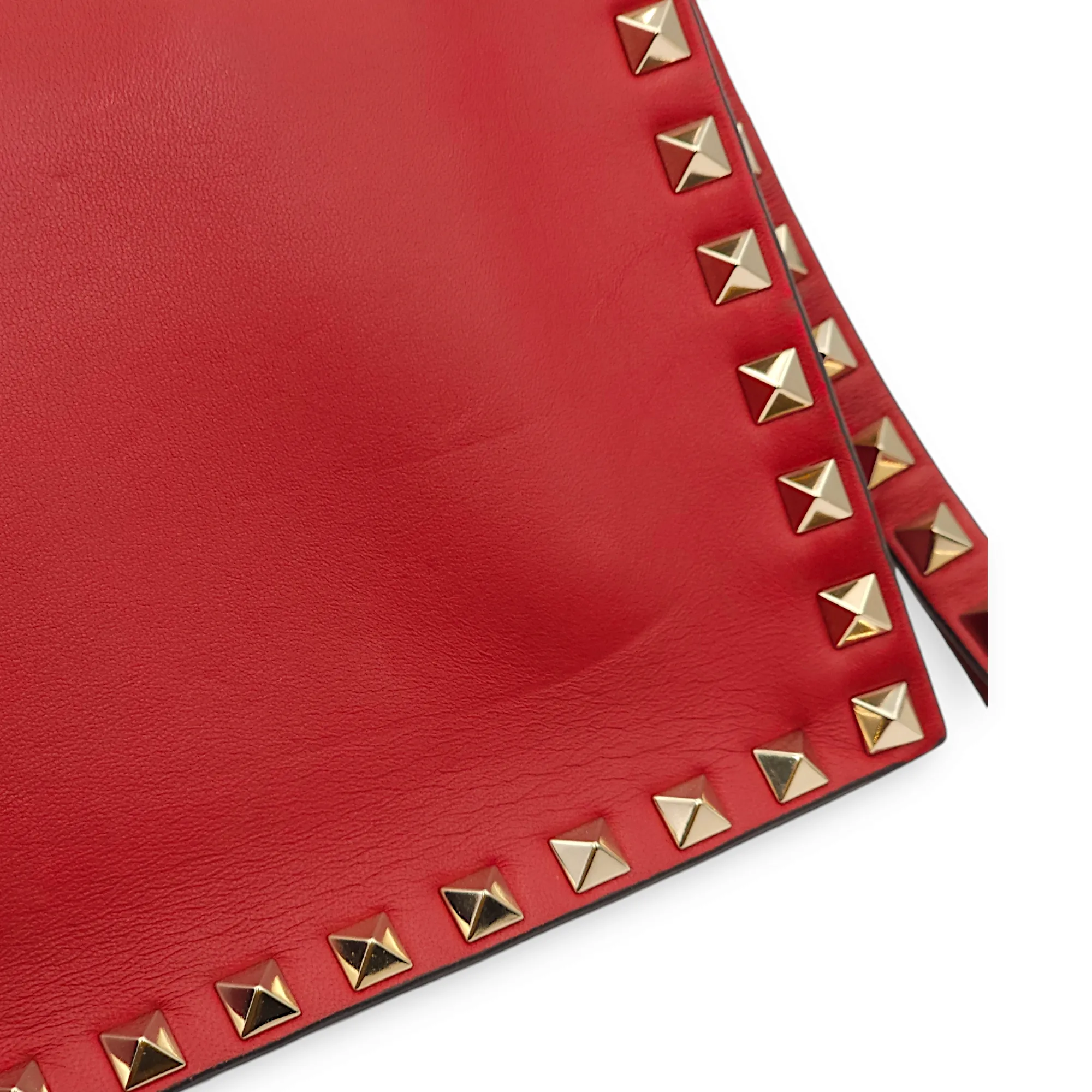 Studded Wristlet Red Clutch in Lambskin, Gold hardware