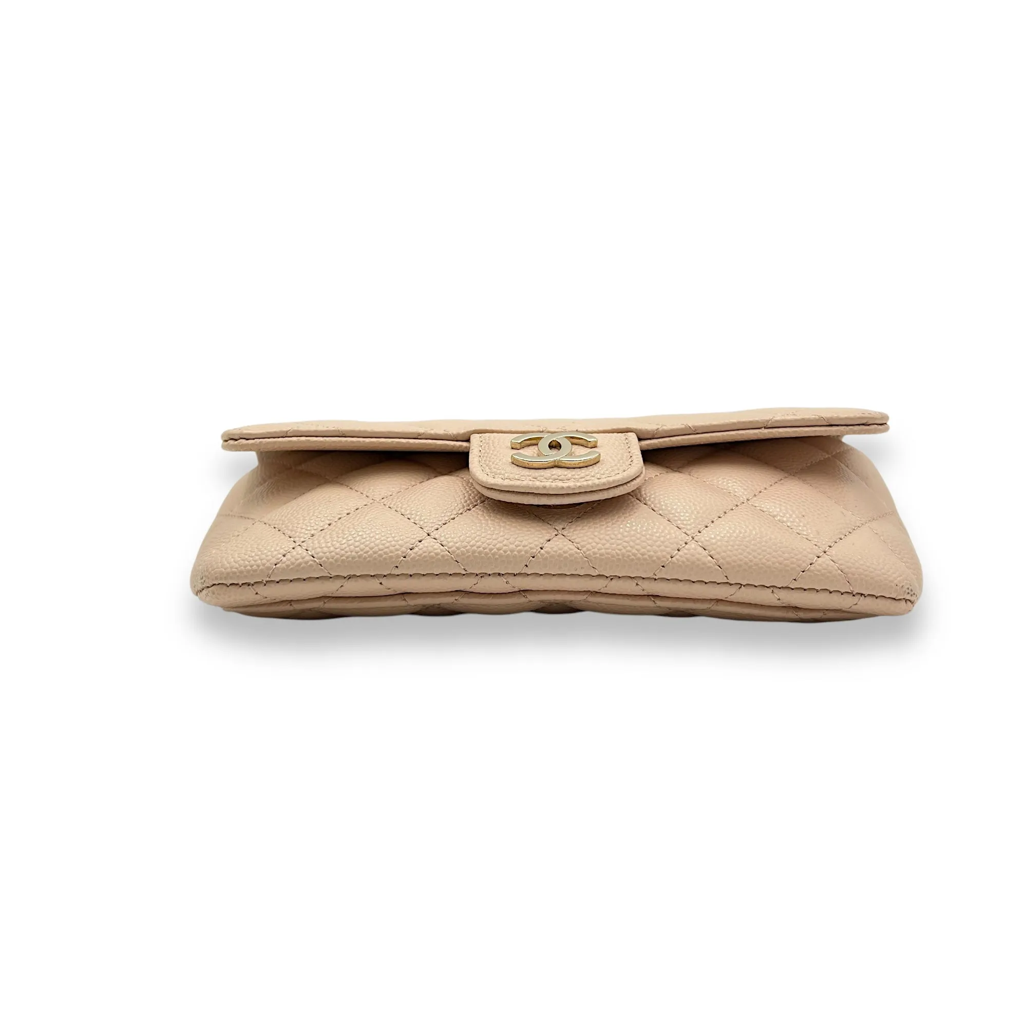 Sunglasses Case Crossbody Bag Beige in Caviar Leather, Light Gold hardware