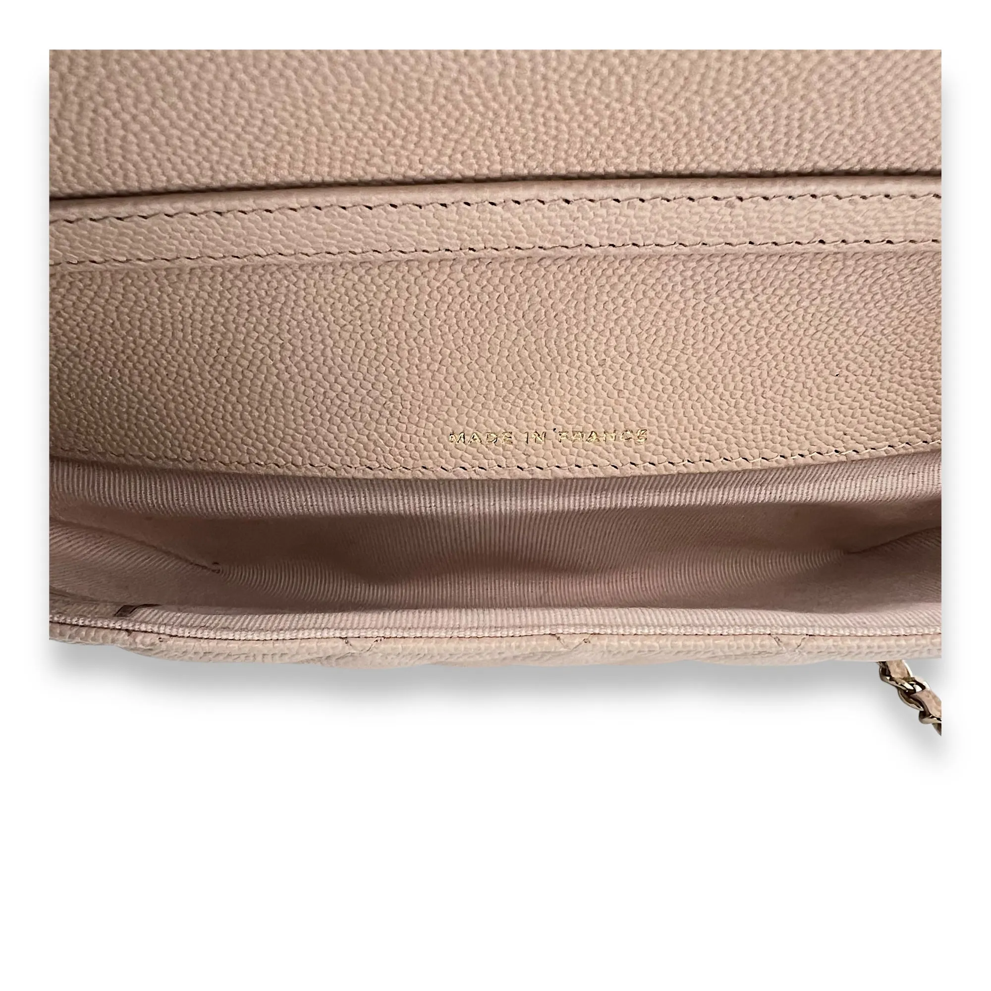 Sunglasses Case Crossbody Bag Beige in Caviar Leather, Light Gold hardware