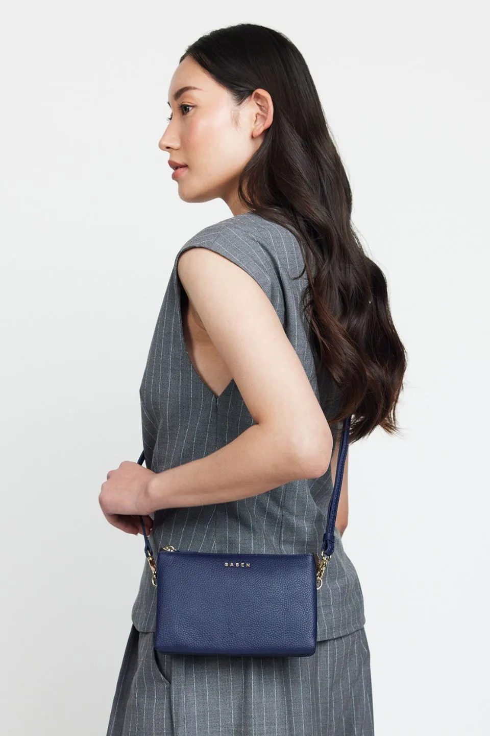 Tilly Multi Pocket Midnight Blue Leather Crossbody Clutch