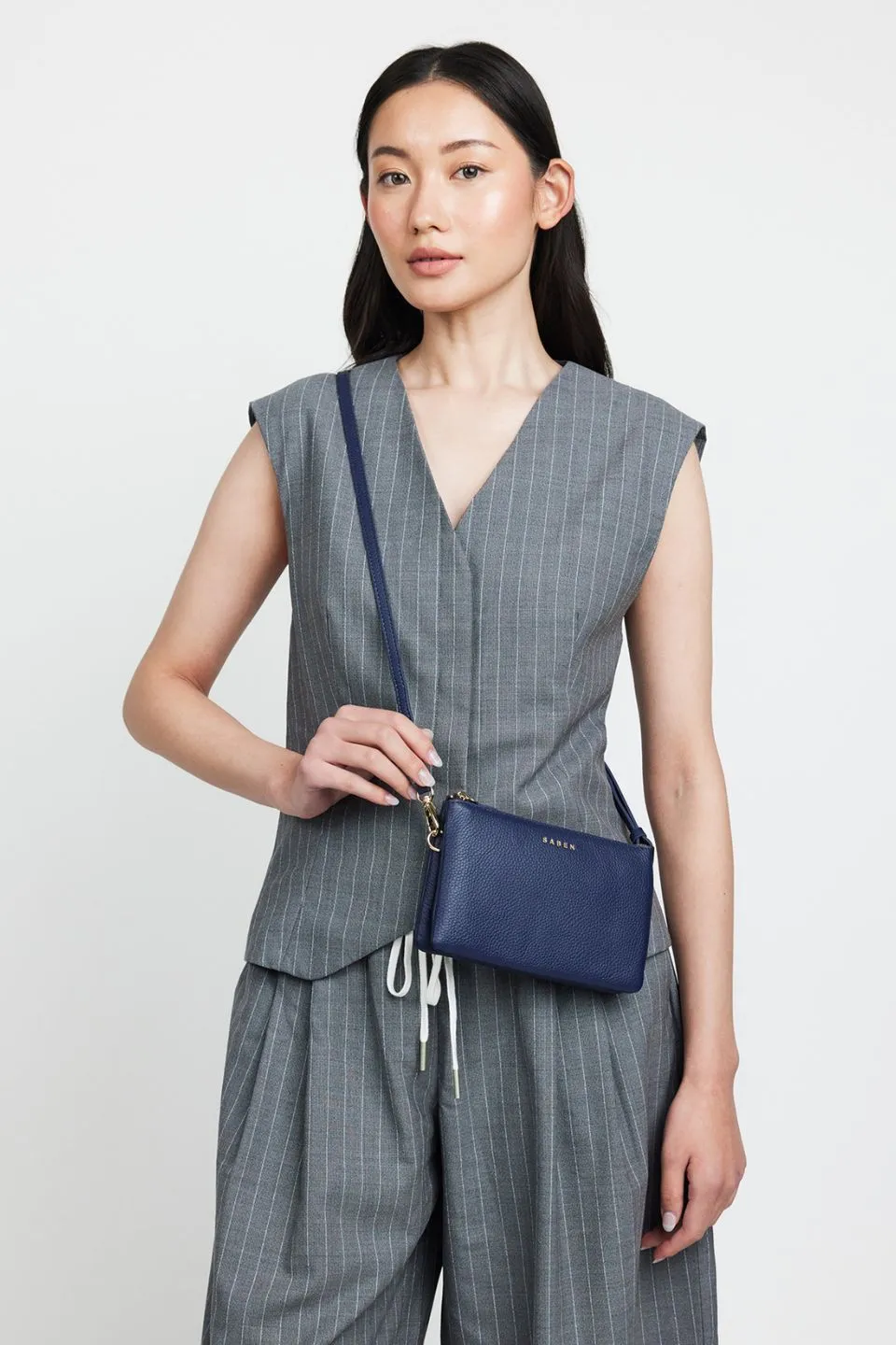 Tilly Multi Pocket Midnight Blue Leather Crossbody Clutch