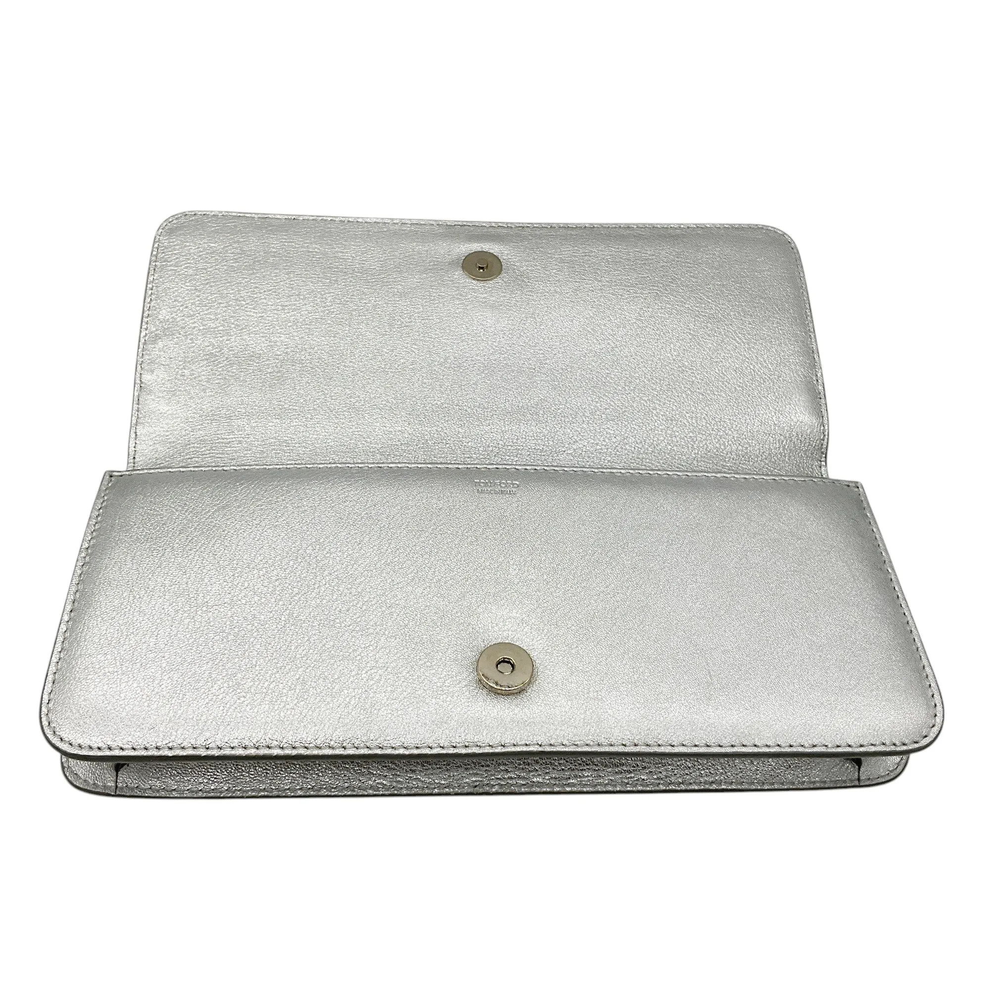 Tom Ford Silver Metallic Zipper Detail Jennifer Clutch Handbag