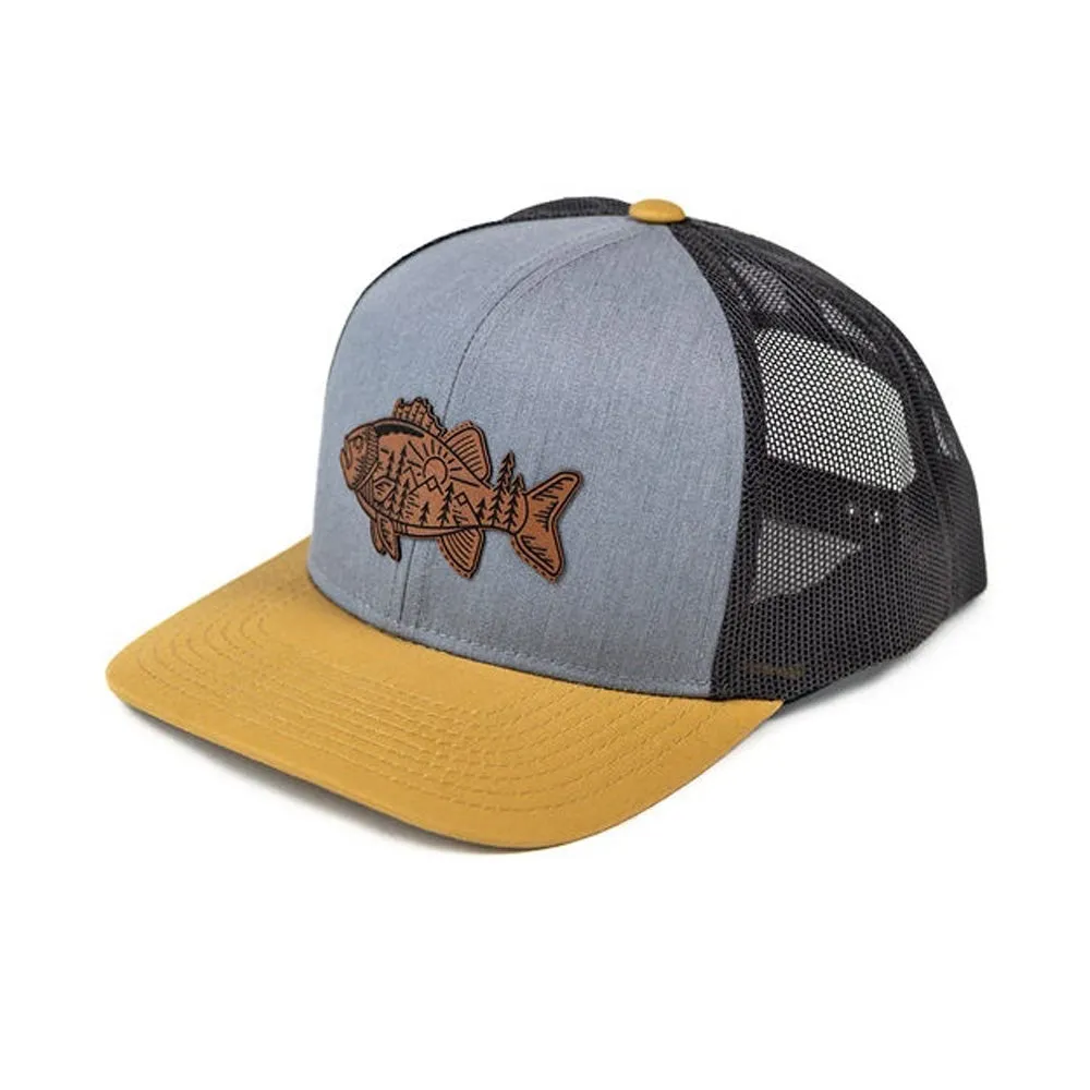 Tribal Fish Snapback- Heather Grey/Tan/Charcoal Mesh