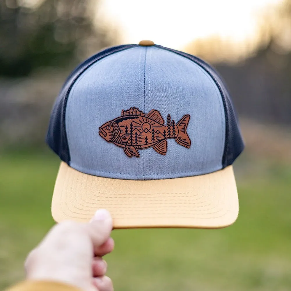 Tribal Fish Snapback- Heather Grey/Tan/Charcoal Mesh