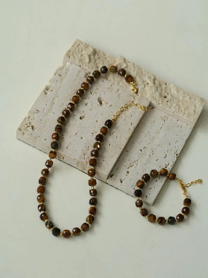 Vintage Earth Tone Gemstone Beaded Bracelet