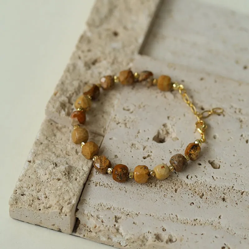 Vintage Earth Tone Gemstone Beaded Bracelet