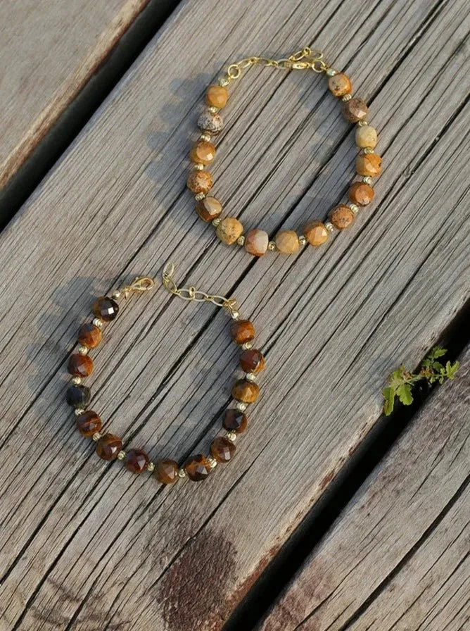 Vintage Earth Tone Gemstone Beaded Bracelet