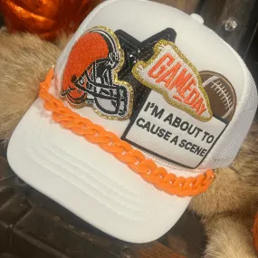 White & Orange Game Day Custom Trucker Hat