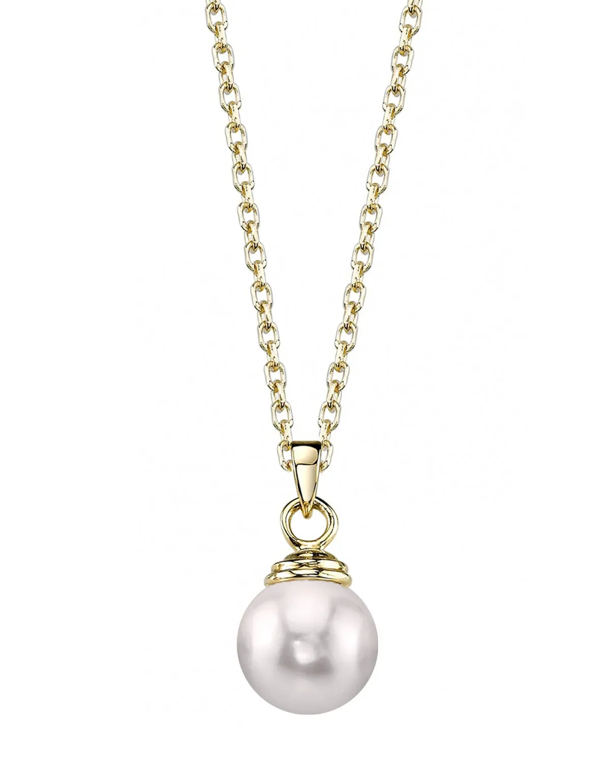 White Japanese Akoya Pearl Hope Pendant, 8.0-8.5mm - 14K Gold