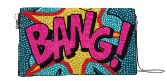 Womens Catch Phrases Beaded Clutch with Cross Body Chain